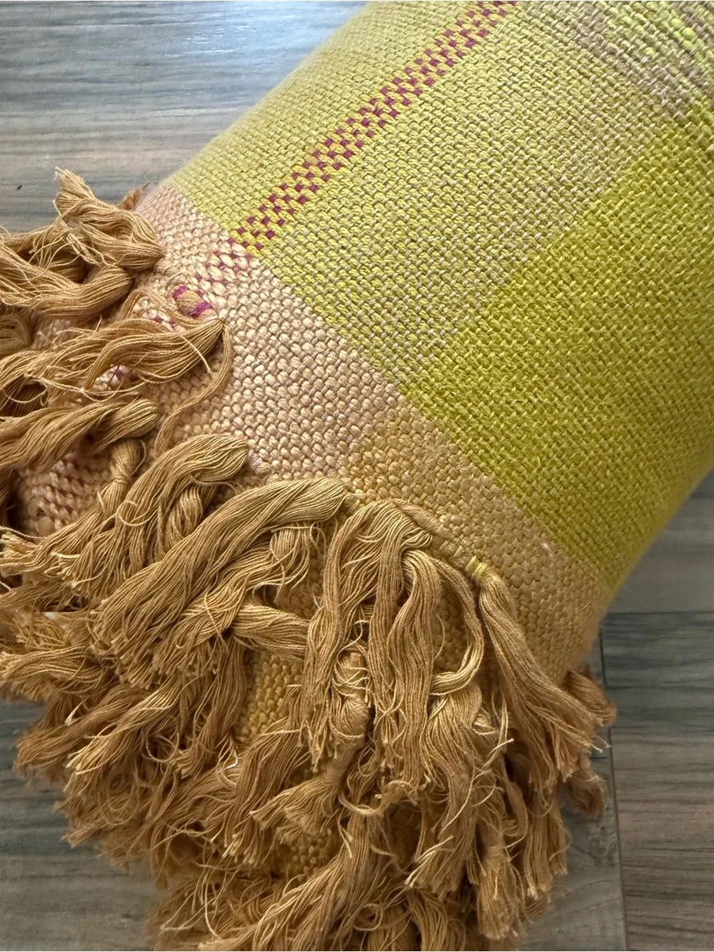 Anthropologie All Roads Bloomfield Pillow - Yellow Lumbar with Tassel Trim
